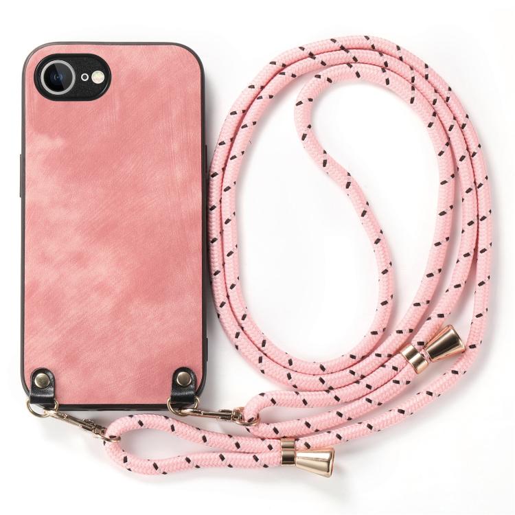 For  iPhone 16e Vintage Leather PC Back Cover Phone Case with Crossbody Strap(Pink) - iPhone 16e Cases by PMC TechLife | Online Shopping South Africa | PMC TechLife | Buy Now Pay Later Mobicred