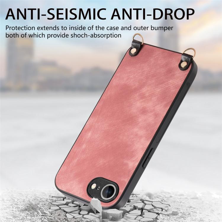 For  iPhone 16e Vintage Leather PC Back Cover Phone Case with Crossbody Strap(Pink) - iPhone 16e Cases by PMC TechLife | Online Shopping South Africa | PMC TechLife | Buy Now Pay Later Mobicred