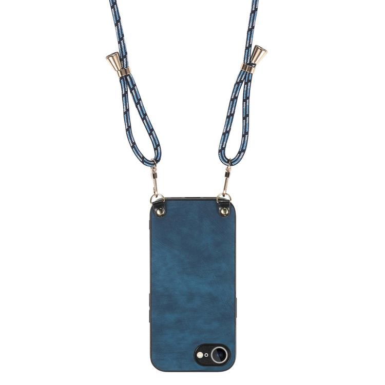 For  iPhone 16e Vintage Leather PC Back Cover Phone Case with Crossbody Strap(Blue) - iPhone 16e Cases by PMC TechLife | Online Shopping South Africa | PMC TechLife | Buy Now Pay Later Mobicred