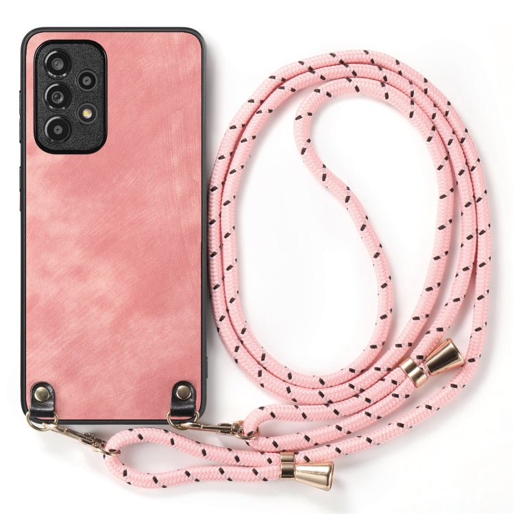 For Samsung Galaxy S25 5G Vintage Leather PC Back Cover Phone Case with Crossbody Strap(Pink) - Galaxy S25 5G Cases by PMC Jewellery | Online Shopping South Africa | PMC Jewellery | Buy Now Pay Later Mobicred