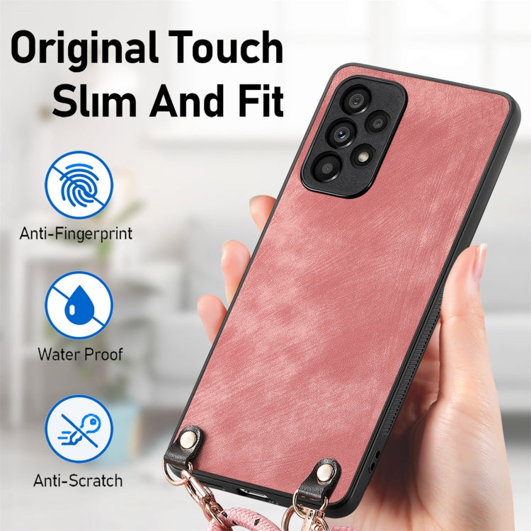 For Samsung Galaxy S25 5G Vintage Leather PC Back Cover Phone Case with Crossbody Strap(Pink) - Galaxy S25 5G Cases by PMC Jewellery | Online Shopping South Africa | PMC Jewellery | Buy Now Pay Later Mobicred