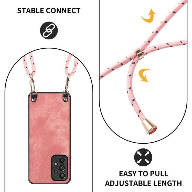 For Samsung Galaxy S25 5G Vintage Leather PC Back Cover Phone Case with Crossbody Strap(Pink) - Galaxy S25 5G Cases by PMC Jewellery | Online Shopping South Africa | PMC Jewellery | Buy Now Pay Later Mobicred