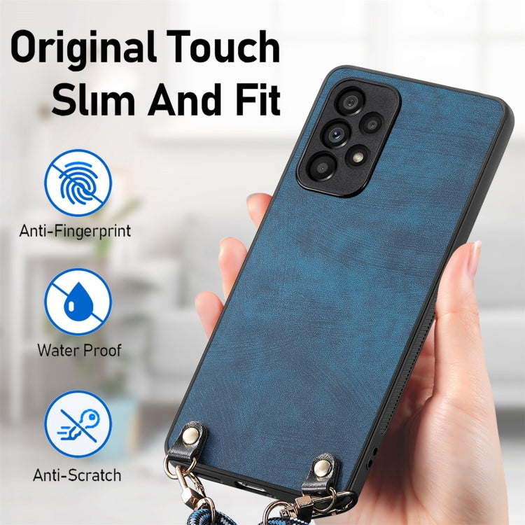 For Samsung Galaxy S25 5G Vintage Leather PC Back Cover Phone Case with Crossbody Strap(Blue) - Galaxy S25 5G Cases by PMC Jewellery | Online Shopping South Africa | PMC Jewellery | Buy Now Pay Later Mobicred