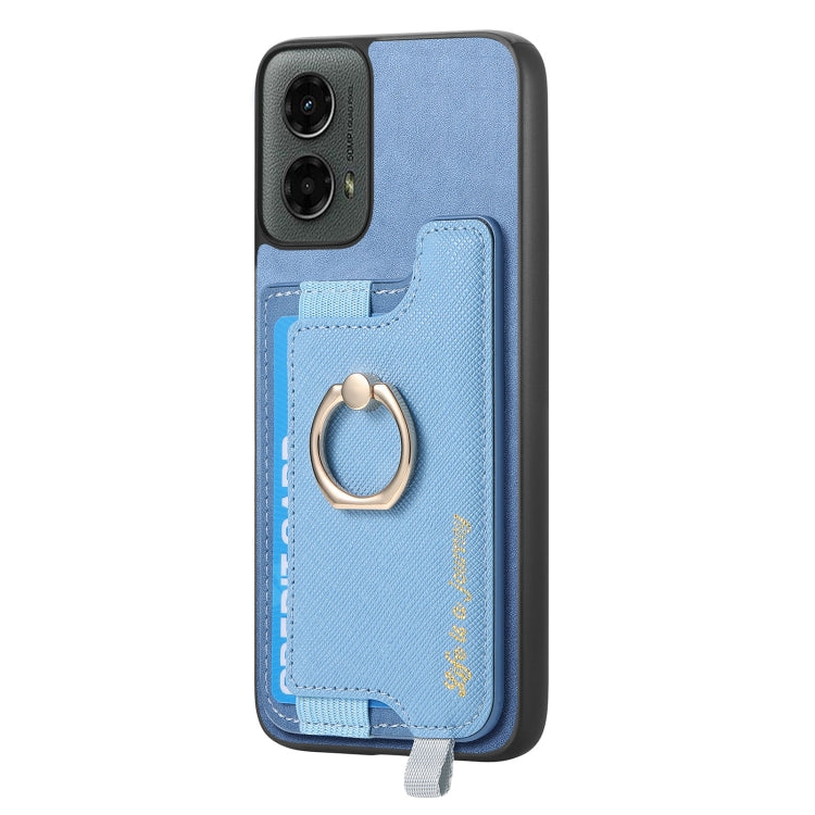 For Motorola Moto G 5G 2024 Retro Magsafe Cross Leather Ring Holder Card Bag Phone Case(Blue) - Motorola Cases by PMC Jewellery | Online Shopping South Africa | PMC Jewellery | Buy Now Pay Later Mobicred