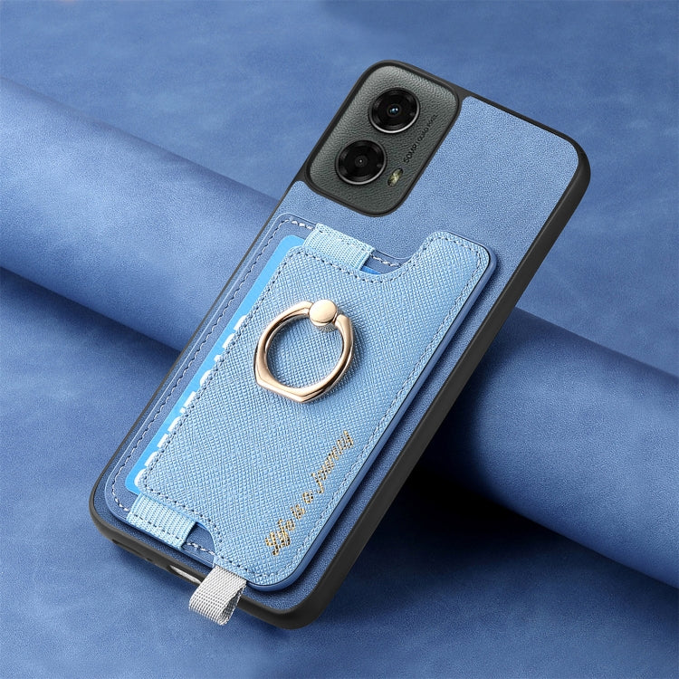For Motorola Moto G 5G 2024 Retro Magsafe Cross Leather Ring Holder Card Bag Phone Case(Blue) - Motorola Cases by PMC Jewellery | Online Shopping South Africa | PMC Jewellery | Buy Now Pay Later Mobicred