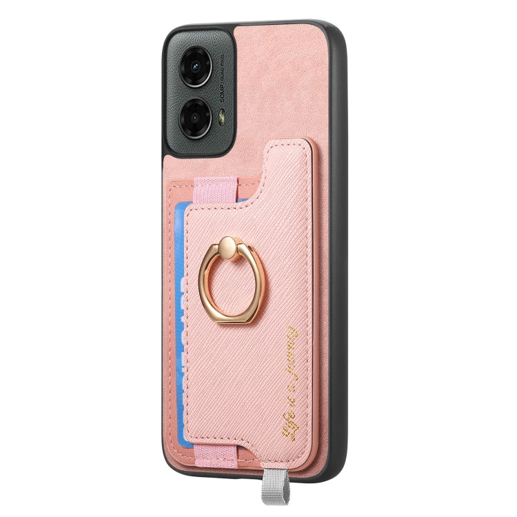 For Motorola Moto G 5G 2024 Retro Magsafe Cross Leather Ring Holder Card Bag Phone Case(Pink) - Motorola Cases by PMC Jewellery | Online Shopping South Africa | PMC Jewellery | Buy Now Pay Later Mobicred