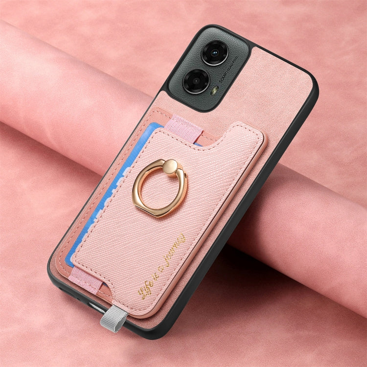 For Motorola Moto G 5G 2024 Retro Magsafe Cross Leather Ring Holder Card Bag Phone Case(Pink) - Motorola Cases by PMC Jewellery | Online Shopping South Africa | PMC Jewellery | Buy Now Pay Later Mobicred