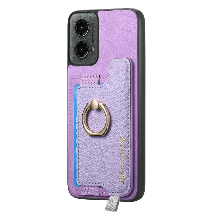 For Motorola Moto G 5G 2024 Retro Magsafe Cross Leather Ring Holder Card Bag Phone Case(Purple) - Motorola Cases by PMC Jewellery | Online Shopping South Africa | PMC Jewellery | Buy Now Pay Later Mobicred