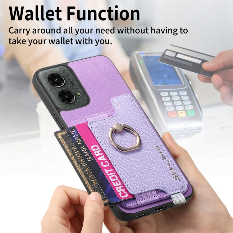 For Motorola Moto G 5G 2024 Retro Magsafe Cross Leather Ring Holder Card Bag Phone Case(Purple) - Motorola Cases by PMC Jewellery | Online Shopping South Africa | PMC Jewellery | Buy Now Pay Later Mobicred
