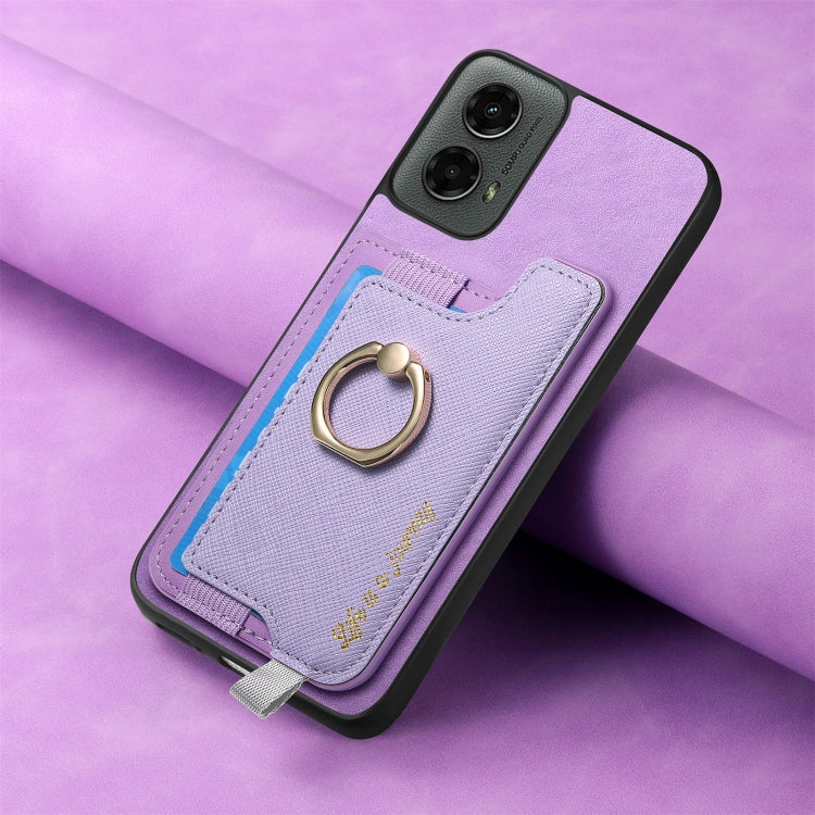 For Motorola Moto G 5G 2024 Retro Magsafe Cross Leather Ring Holder Card Bag Phone Case(Purple) - Motorola Cases by PMC Jewellery | Online Shopping South Africa | PMC Jewellery | Buy Now Pay Later Mobicred