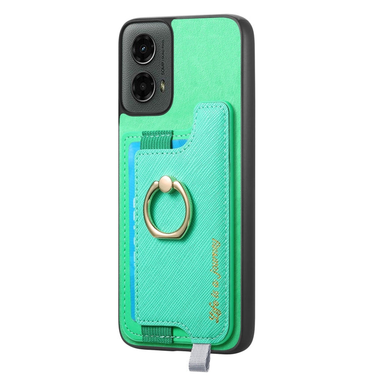For Motorola Moto G 5G 2024 Retro Magsafe Cross Leather Ring Holder Card Bag Phone Case(Green) - Motorola Cases by PMC Jewellery | Online Shopping South Africa | PMC Jewellery | Buy Now Pay Later Mobicred