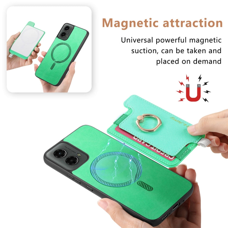 For Motorola Moto G 5G 2024 Retro Magsafe Cross Leather Ring Holder Card Bag Phone Case(Green) - Motorola Cases by PMC Jewellery | Online Shopping South Africa | PMC Jewellery | Buy Now Pay Later Mobicred