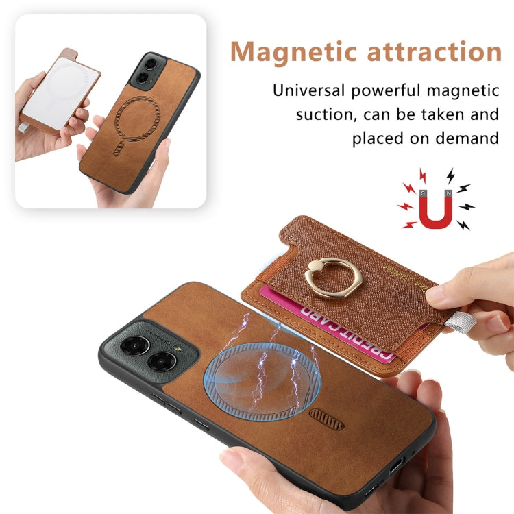For Motorola Moto G 5G 2024 Retro Magsafe Cross Leather Ring Holder Card Bag Phone Case(Brown) - Motorola Cases by PMC Jewellery | Online Shopping South Africa | PMC Jewellery | Buy Now Pay Later Mobicred