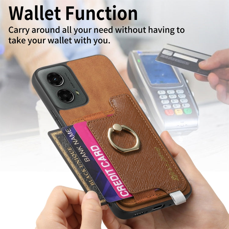 For Motorola Moto G 5G 2024 Retro Magsafe Cross Leather Ring Holder Card Bag Phone Case(Brown) - Motorola Cases by PMC Jewellery | Online Shopping South Africa | PMC Jewellery | Buy Now Pay Later Mobicred