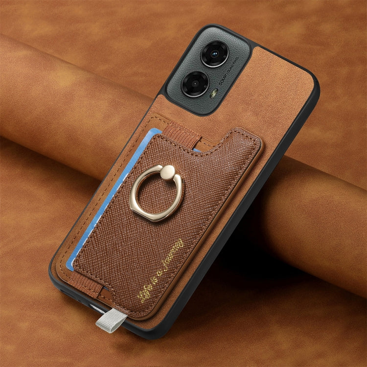 For Motorola Moto G 5G 2024 Retro Magsafe Cross Leather Ring Holder Card Bag Phone Case(Brown) - Motorola Cases by PMC Jewellery | Online Shopping South Africa | PMC Jewellery | Buy Now Pay Later Mobicred