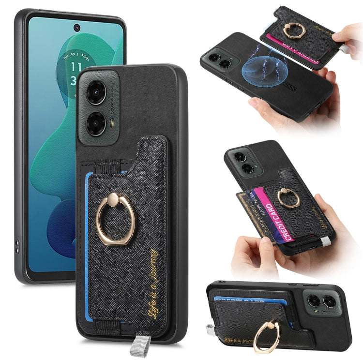 For Motorola Moto G 5G 2024 Retro Magsafe Cross Leather Ring Holder Card Bag Phone Case(Black) - free shipping - PMC Jewellery - Order now!