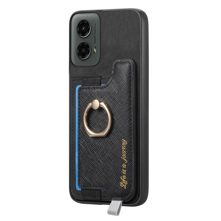 For Motorola Moto G 5G 2024 Retro Magsafe Cross Leather Ring Holder Card Bag Phone Case(Black) - free shipping - PMC Jewellery - Order now!