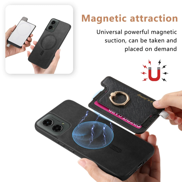 For Motorola Moto G 5G 2024 Retro Magsafe Cross Leather Ring Holder Card Bag Phone Case(Black) - free shipping - PMC Jewellery - Order now!
