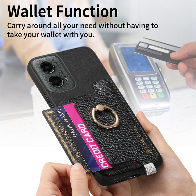 For Motorola Moto G 5G 2024 Retro Magsafe Cross Leather Ring Holder Card Bag Phone Case(Black) - free shipping - PMC Jewellery - Order now!