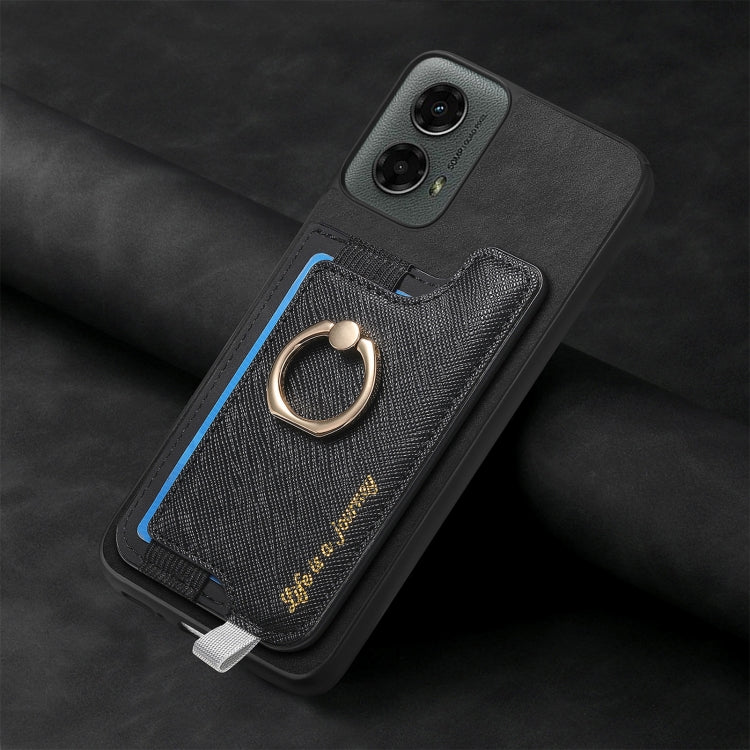 For Motorola Moto G 5G 2024 Retro Magsafe Cross Leather Ring Holder Card Bag Phone Case(Black) - free shipping - PMC Jewellery - Order now!