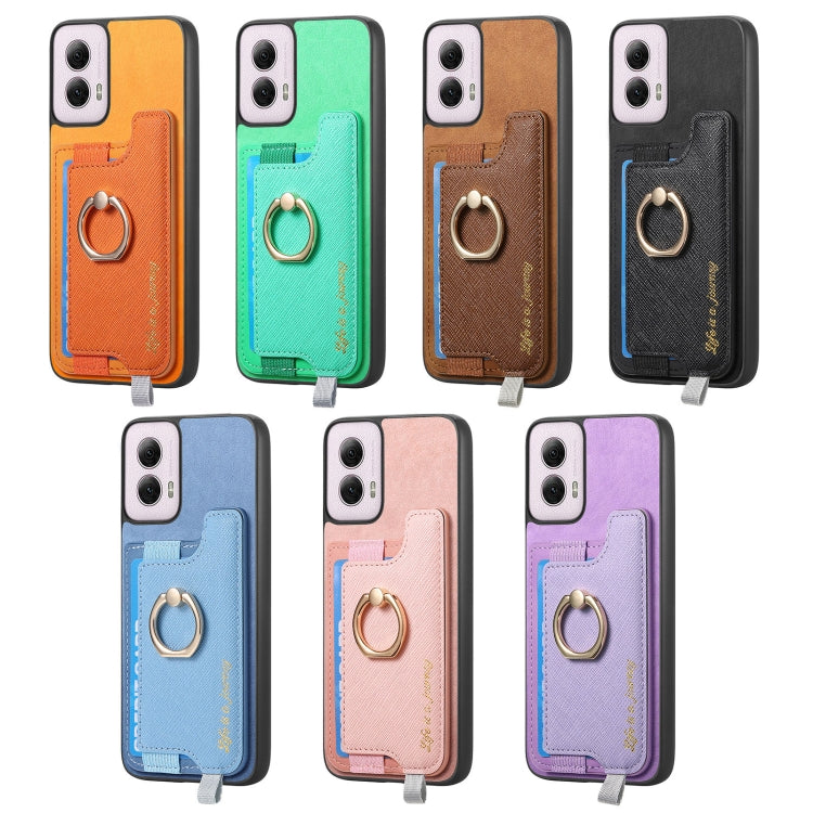 For Motorola Moto G 5G 2024 Retro Magsafe Cross Leather Ring Holder Card Bag Phone Case(Blue) - Motorola Cases by PMC Jewellery | Online Shopping South Africa | PMC Jewellery | Buy Now Pay Later Mobicred