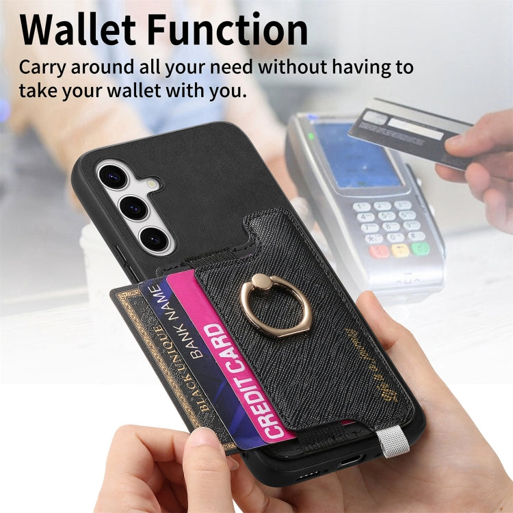 For Samsung Galaxy S25+ 5G Retro Cross Leather Ring Horizontal Insert Card Bag MagSafe Phone Case(Black) - free shipping - PMC Jewellery - Order now!