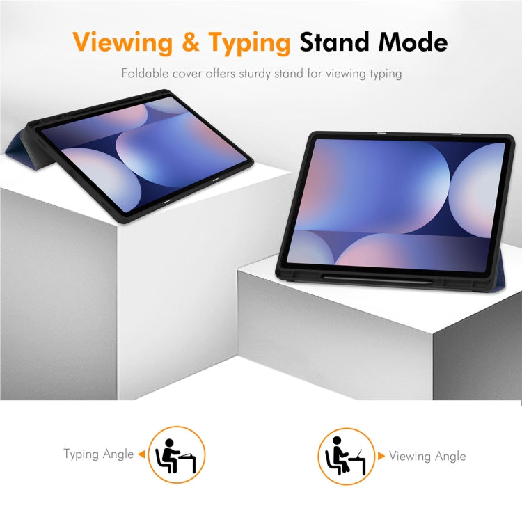 For Samsung Galaxy Tab S10 Ultra / S9 Ultra ENKAY Tri-fold Custer Texture TPU Leather Smart Tablet Case with Pen Slot(Black) - free shipping - PMC Jewellery - Order now!