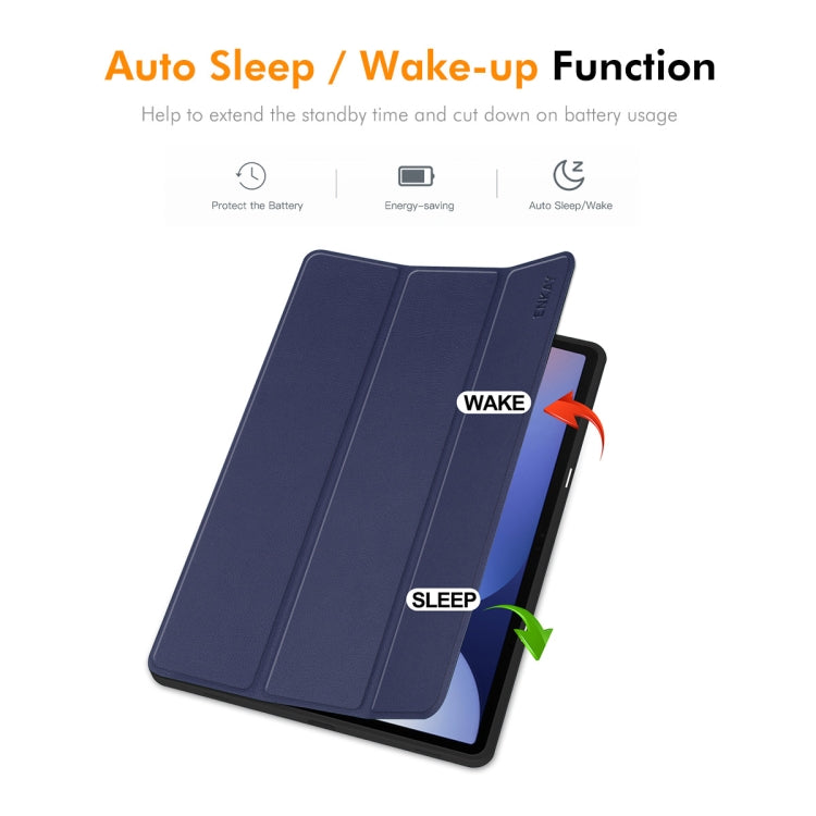 For Samsung Galaxy Tab S10 Ultra / S9 Ultra ENKAY Tri-fold Custer Texture TPU Leather Smart Tablet Case with Pen Slot(Dark Blue) - free shipping - PMC Jewellery - Order now!