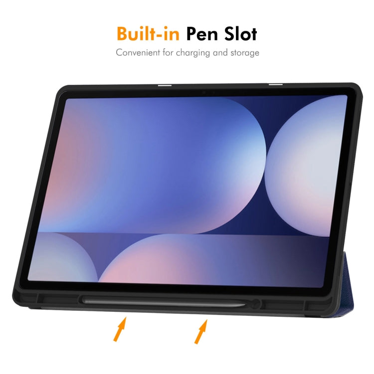 For Samsung Galaxy Tab S10 Ultra / S9 Ultra ENKAY Tri-fold Custer Texture TPU Leather Smart Tablet Case with Pen Slot(Dark Blue) - free shipping - PMC Jewellery - Order now!