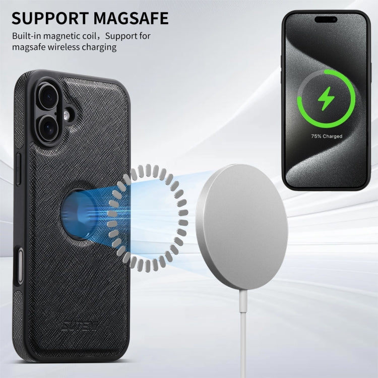 For iPhone 16 Plus Suteni G1 Cross Texture MagSafe Phone Case(Black) - free shipping - PMC Jewellery - Order now!