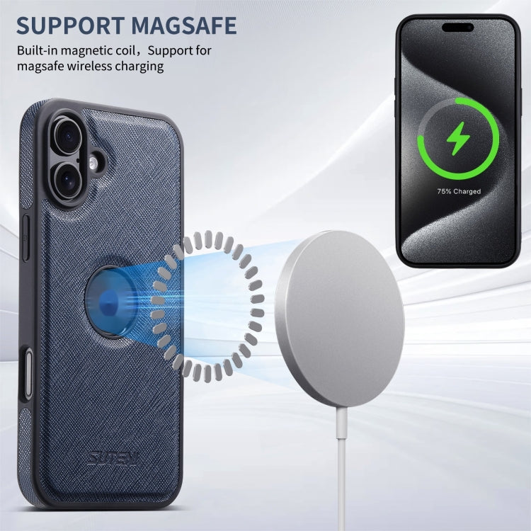 For iPhone 16 Plus Suteni G1 Cross Texture MagSafe Phone Case(Blue) - free shipping - PMC Jewellery - Order now!