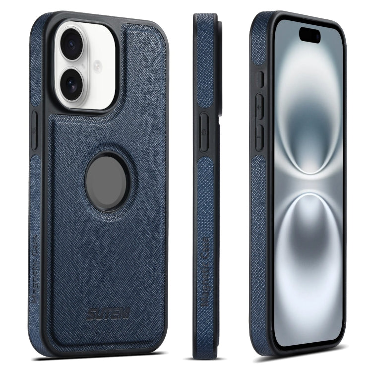 For iPhone 16 Suteni G1 Cross Texture MagSafe Phone Case(Blue) - free shipping - PMC Jewellery - Order now!