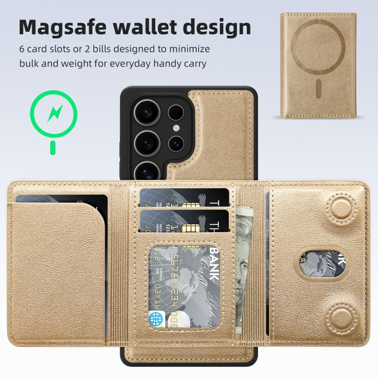 For Samsung Galaxy S25 Ultra 5G Shield Multi-functional MagSafe Card Bag Phone Case(Desert Gold) - Galaxy S25 Ultra 5G Cases by PMC TechLife | Online Shopping South Africa | PMC TechLife | Buy Now Pay Later Mobicred