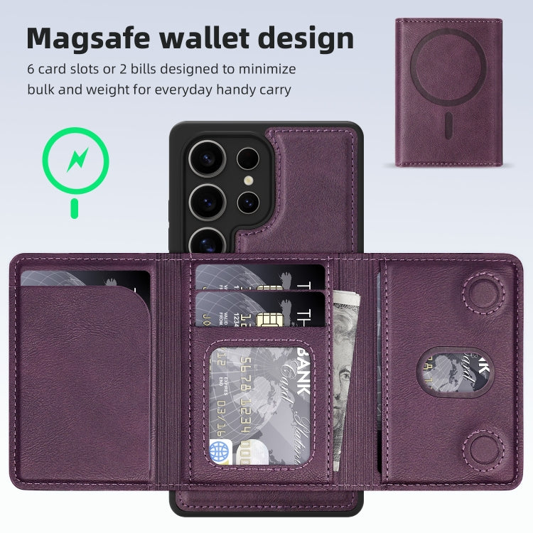 For Samsung Galaxy S25 Ultra 5G Shield Multi-functional MagSafe Card Bag Phone Case(Purple) - Galaxy S25 Ultra 5G Cases by PMC Jewellery | Online Shopping South Africa | PMC Jewellery | Buy Now Pay Later Mobicred