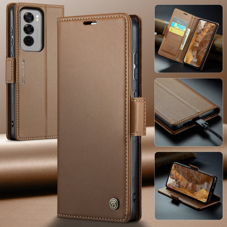 For OPPO Reno12 Pro 5G Global CaseMe 023 Butterfly Buckle Litchi Texture RFID Anti-theft Leather Phone Case(Brown) - free shipping - PMC Jewellery - Order now!