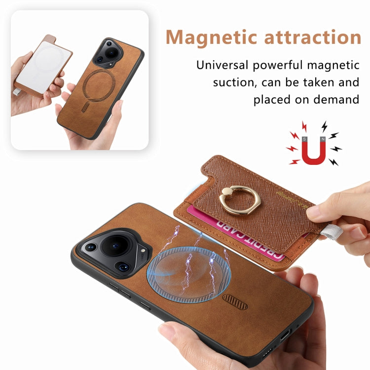 For Huawei Pura 70 Pro Retro Magsafe Cross Leather Ring Holder Card Bag Phone Case(Brown) - free shipping - PMC Jewellery - Order now!