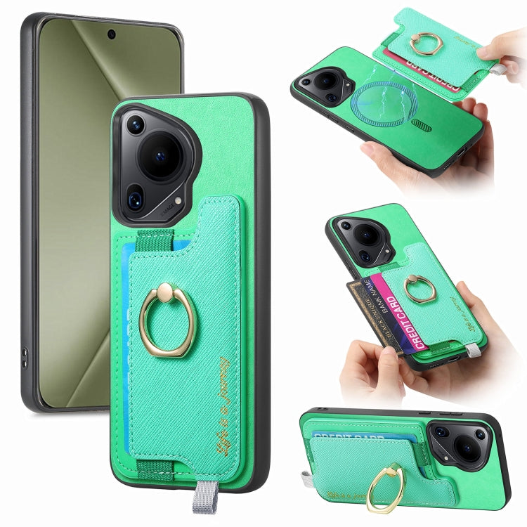 For Huawei Pura 70 Ultra Retro Magsafe Cross Leather Ring Holder Card Bag Phone Case(Green) - free shipping - PMC Jewellery - Order now!
