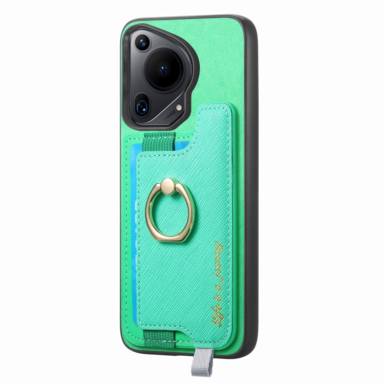 For Huawei Pura 70 Ultra Retro Magsafe Cross Leather Ring Holder Card Bag Phone Case(Green) - free shipping - PMC Jewellery - Order now!