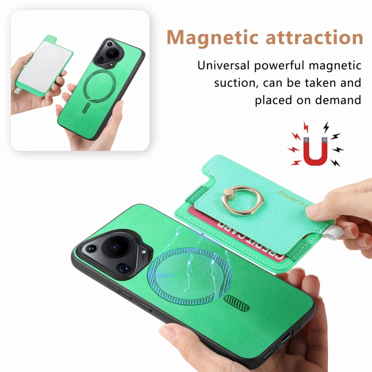 For Huawei Pura 70 Ultra Retro Magsafe Cross Leather Ring Holder Card Bag Phone Case(Green) - free shipping - PMC Jewellery - Order now!