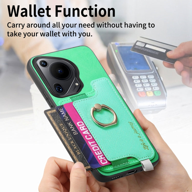 For Huawei Pura 70 Ultra Retro Magsafe Cross Leather Ring Holder Card Bag Phone Case(Green) - free shipping - PMC Jewellery - Order now!