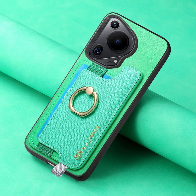 For Huawei Pura 70 Ultra Retro Magsafe Cross Leather Ring Holder Card Bag Phone Case(Green) - free shipping - PMC Jewellery - Order now!
