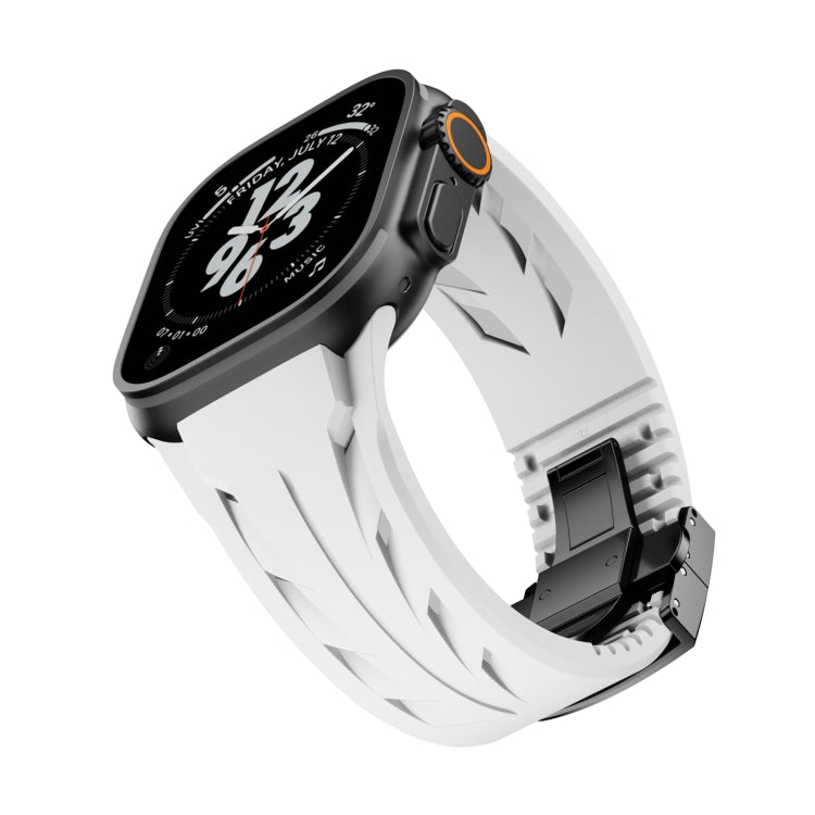 For Apple Watch 44mm / 45mm / 46mm / 49mm Tailor Stainless Steel Black Butterfly Buckle Silicone Watch Band(White) - free shipping - PMC TechLife - Order now!
