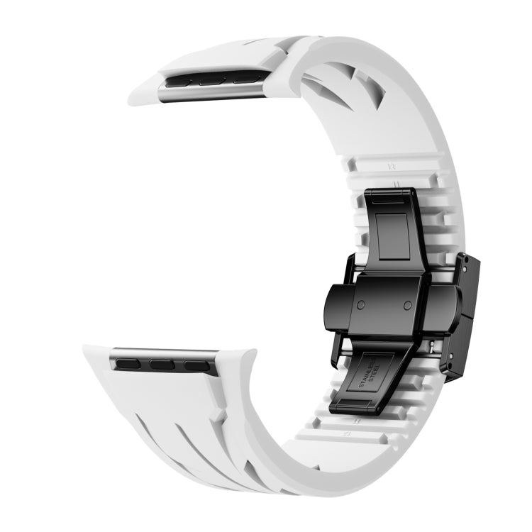 For Apple Watch 44mm / 45mm / 46mm / 49mm Tailor Stainless Steel Black Butterfly Buckle Silicone Watch Band(White) - free shipping - PMC TechLife - Order now!