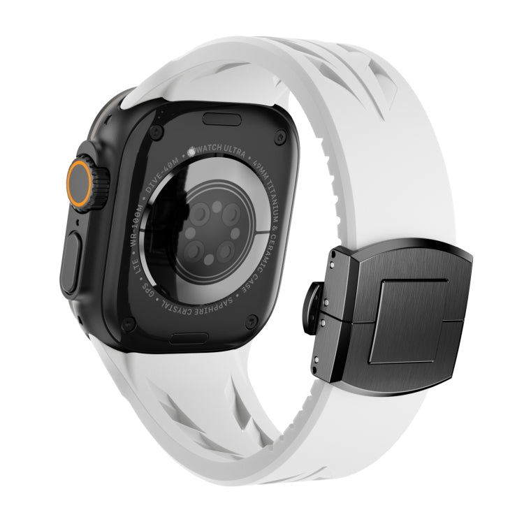 For Apple Watch 44mm / 45mm / 46mm / 49mm Tailor Stainless Steel Black Butterfly Buckle Silicone Watch Band(White) - free shipping - PMC TechLife - Order now!