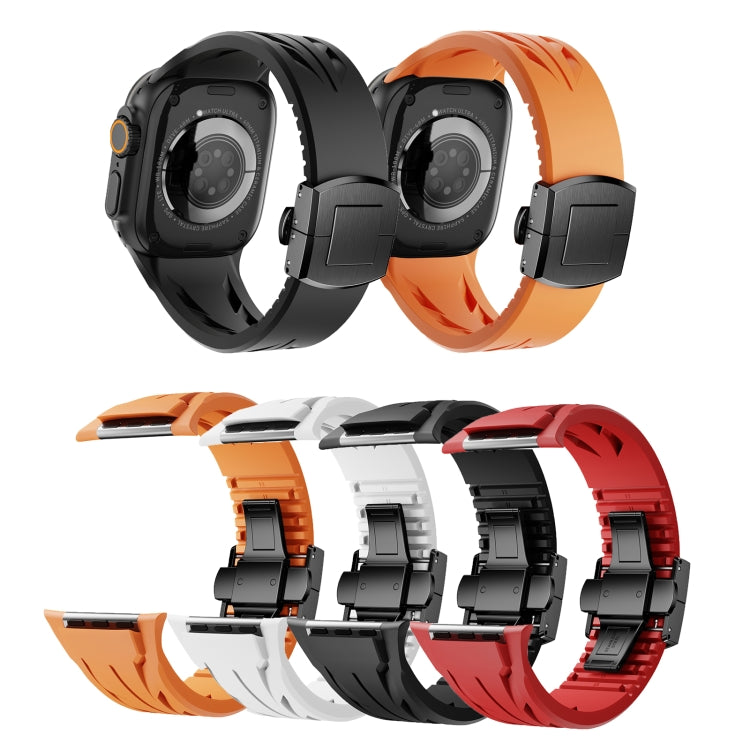 For Apple Watch 44mm / 45mm / 46mm / 49mm Tailor Stainless Steel Black Butterfly Buckle Silicone Watch Band(White) - free shipping - PMC TechLife - Order now!