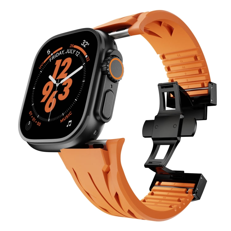 For Apple Watch 44mm / 45mm / 46mm / 49mm Tailor Stainless Steel Black Butterfly Buckle Silicone Watch Band(White) - free shipping - PMC TechLife - Order now!