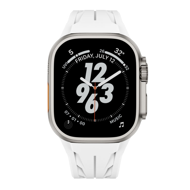 For Apple Watch 44mm / 45mm / 46mm / 49mm Tailor Stainless Steel Silver Butterfly Buckle Silicone Watch Band(White) - free shipping - PMC TechLife - Order now!