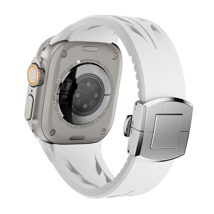 For Apple Watch 44mm / 45mm / 46mm / 49mm Tailor Stainless Steel Silver Butterfly Buckle Silicone Watch Band(White) - free shipping - PMC TechLife - Order now!