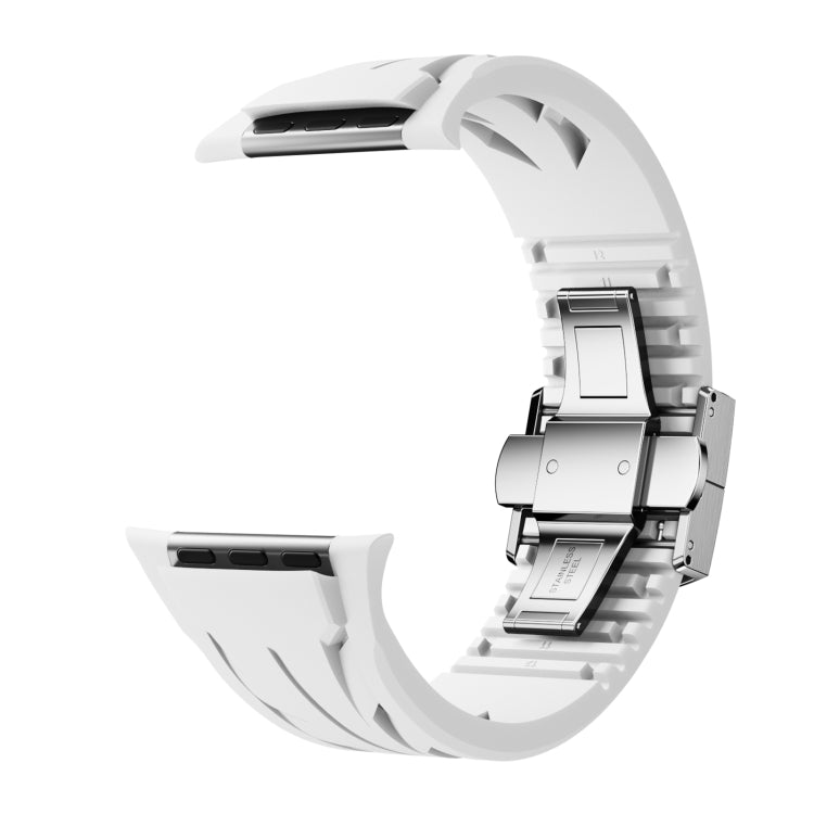 For Apple Watch 44mm / 45mm / 46mm / 49mm Tailor Stainless Steel Silver Butterfly Buckle Silicone Watch Band(White) - free shipping - PMC TechLife - Order now!