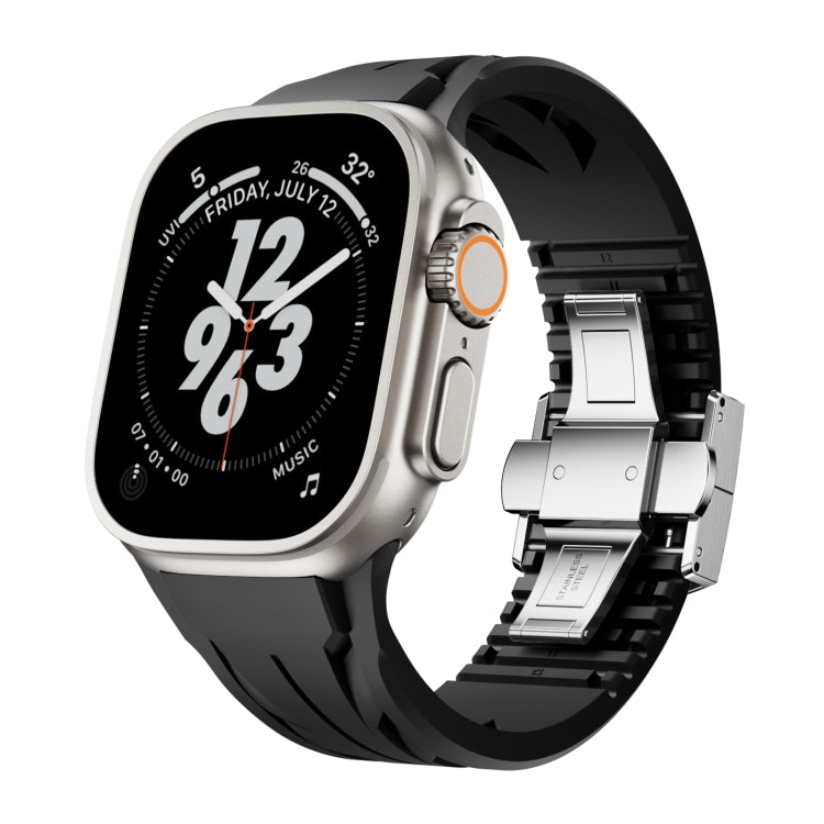 For Apple Watch 44mm / 45mm / 46mm / 49mm Tailor Stainless Steel Silver Butterfly Buckle Silicone Watch Band(Black) - free shipping - PMC TechLife - Order now!